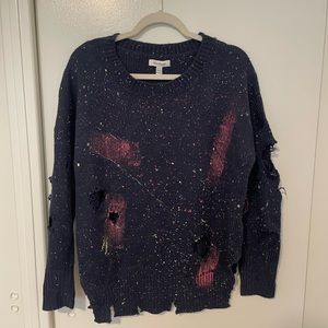 Vintage Distressed Paint Splatter Sweater-Size XS/S-Navy Blue